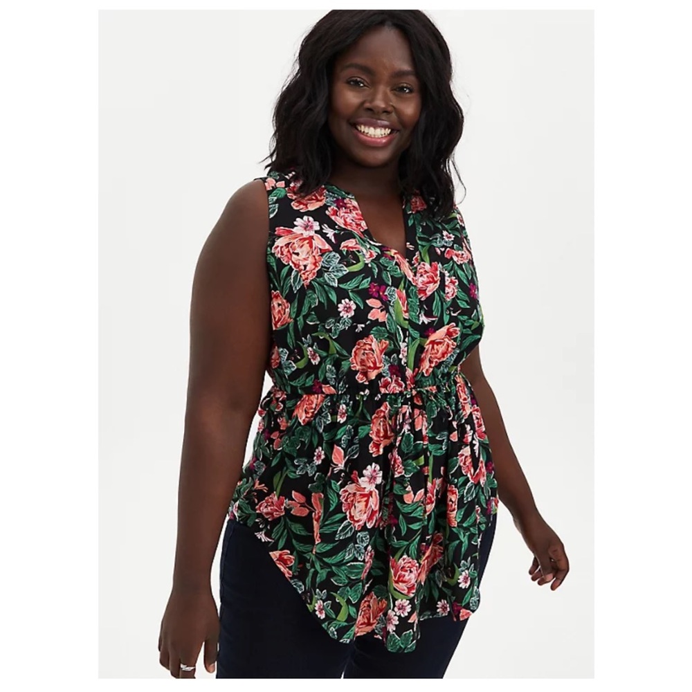 Torrid Emma - Black Floral Challis Babydoll Tunic